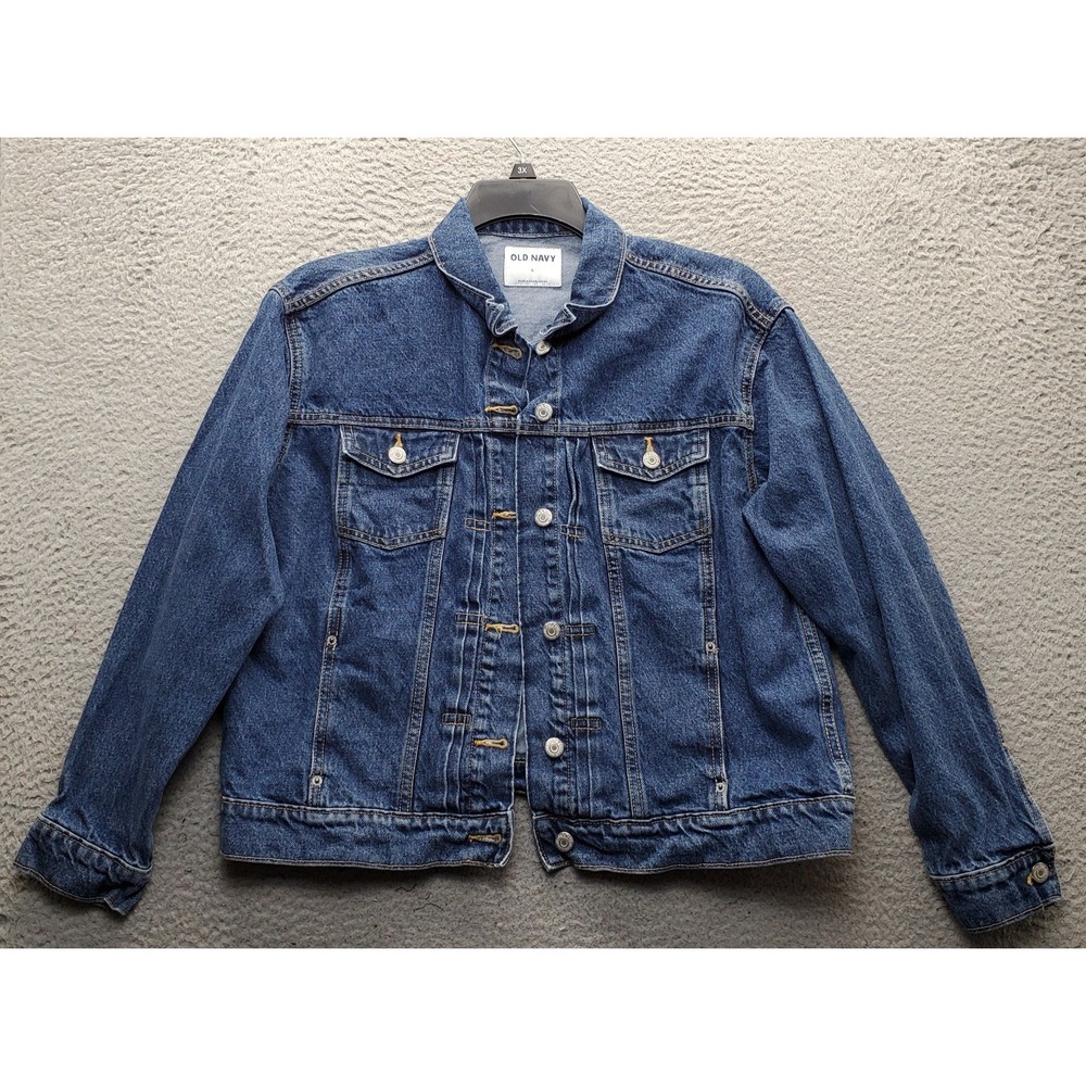 Old Navy Trucker Jacket Womens L Blue Denim Long Sleeve Collared Button Front